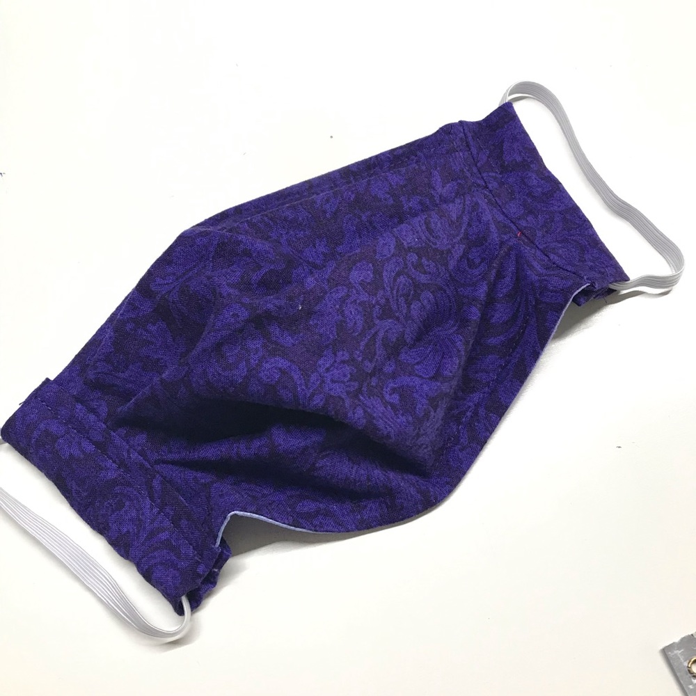 Face mask, face covering, filter pocket purple